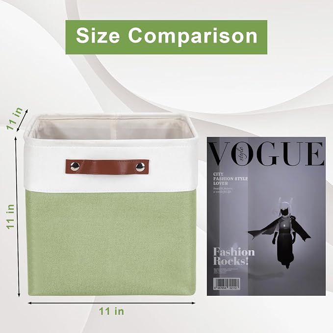 Collapsible Fabric Storage Cubes 11x11 Cube Storage Bins, 4 Pack Closet Baskets Box with Handles for Organizing, Shelf, Toys, Clothes, Home, Office, Nursery (Green&White) - Image 2