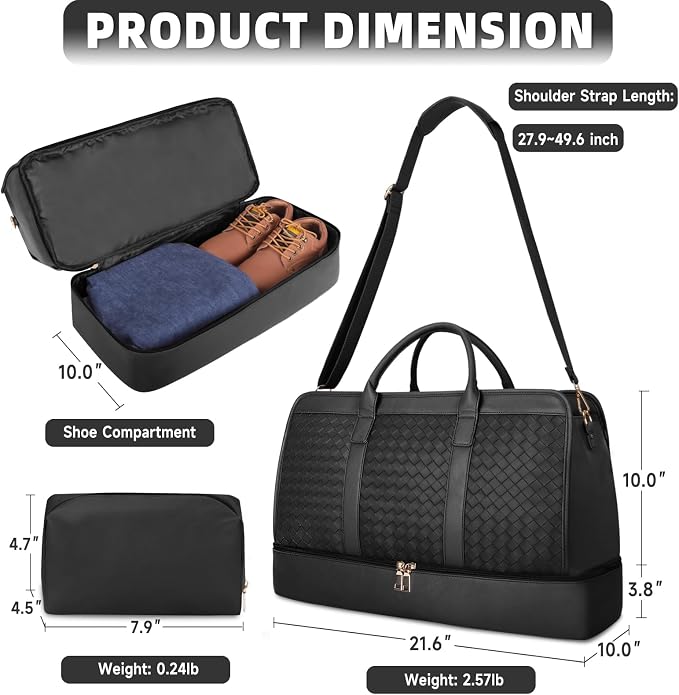 Travel Duffle Bag for Men Women, PU Leather Duffel Bag for Traveling, Large Carry on Weekender Overnight Bag with Shoe Compartment, Perfect for Travel/Daily Use - Image 3