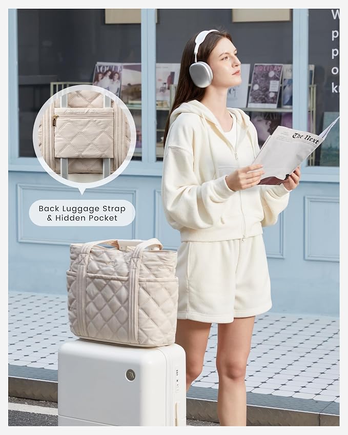LOVEVOOK Puffer Tote Bag for Women, Puffy Work Handbag with Cup Holder, Travel Carry On Bag with Zipper for Teacher Nurse Gym - Image 8