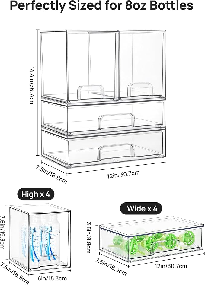 Vtopmart Clear Stackable Storage Drawers Set of 8, Plastic Organizer Bins | Multi-purpose Boxes for Baby Bottle Storage, Ideal for Kichen, Vanity, Bathroom, Undersink, Cabinet, Pantry Organization - Image 2