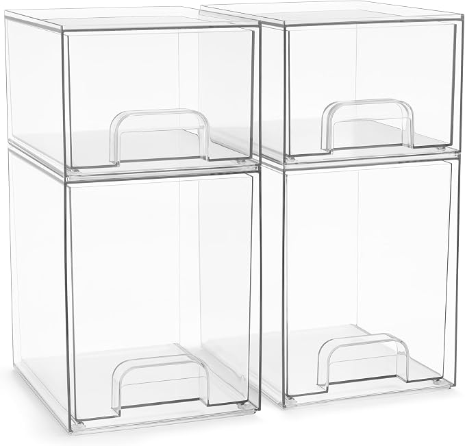 Sorbus Clear Stackable Storage Drawers (4 Pack, 7.6'' and 4.4'' Tall) | Acrylic containers with pull-out bins keep cosmetics, brushes and daily items sorted on bathroom counters or in cabinets. by Sorbus