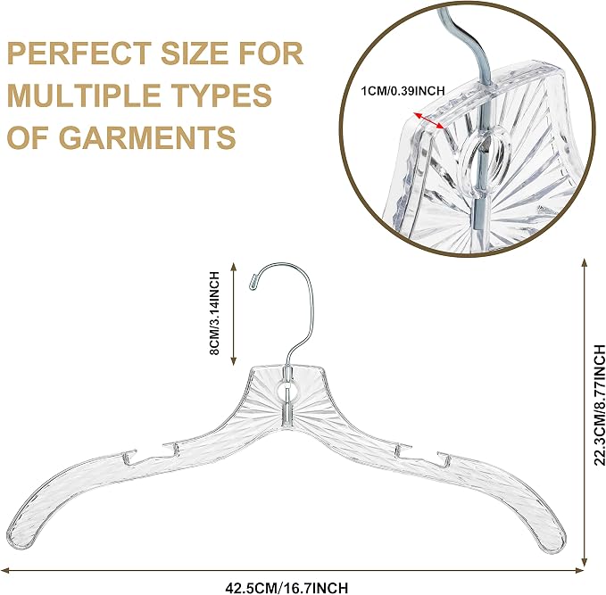 Quality Clear Plastic Hangers 24 Pack - Crystal Cut for Shirts, Suits, Coats, Dresses Hangers, Heavy Duty & Nonslip Design with Swivel Hook, 17 inches - Image 5