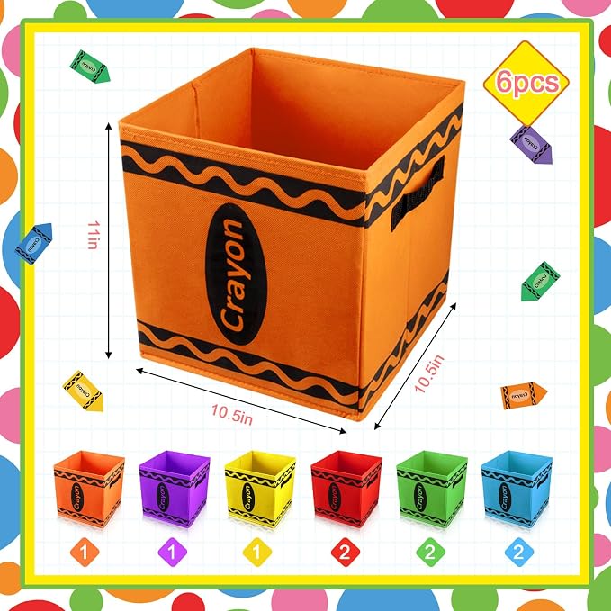 Demonwer 9 Pcs 11 Inch Colorful Fabric Storage Bins Crayon Cubby Basket Bins with Handles Rainbow Storage Containers for Back to School Decorations Office Home Organizer Supplies - Image 2