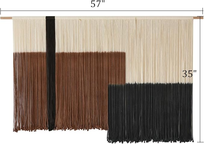 Macrame Wall Hanging Large Dip Dyed Brown Boho Fiber Art Decor 57"W*35"L | Boho Wall Hanging, Large Wall Decor, Woven Fiber Art, Brown Dip Dyed Design, Handmade Textile Artwork,for Bedroom Living Room - Image 5