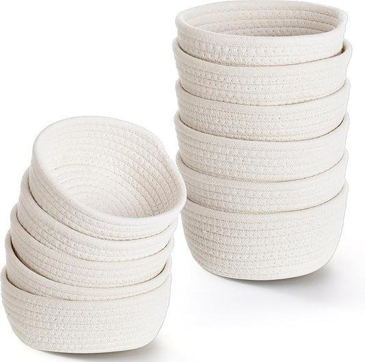 12 Pack Small Storage Basket Cute Natural Cotton Rope Woven Basket Tiny Boho Decorative Toy Storage Bin Gift Baskets for Home Organizing, Closet, Shelf, Nursery, Bathroom(Round,Beige) by Yinkin