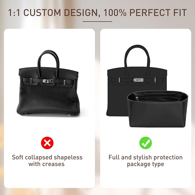 Satin Purse Organizer Insert for Hermes Birkin 35, Black | Satin Birkin 35 Insert, 6 Pockets, Zippered Pocket, Keychain, Lightweight, Scratch Resistant, Keeps Shape, Easy Clean - Image 4