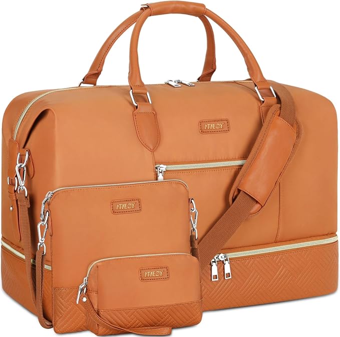 ITIEZY Weekender Bag for Women 21.5" Travel Duffel Large Carry On Bag 3PCS | Nylon Duffel Bag with Waterproof Shoe Compartment, Crossbody Bag and Toiletry Bag, Travel Weekend Hospital Overnight Gym Bag by ITIEZY