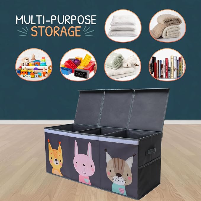 SoftOwl Extra Large Toy Storage Organizer with Lid - Sturdy, Collapsible Toy Chest Storage Box with Cute Design - Toys Bin with Dividers for Kids, Boys, Girls, Nursery, Bedroom, Play room 37"x16"x14" - Image 4