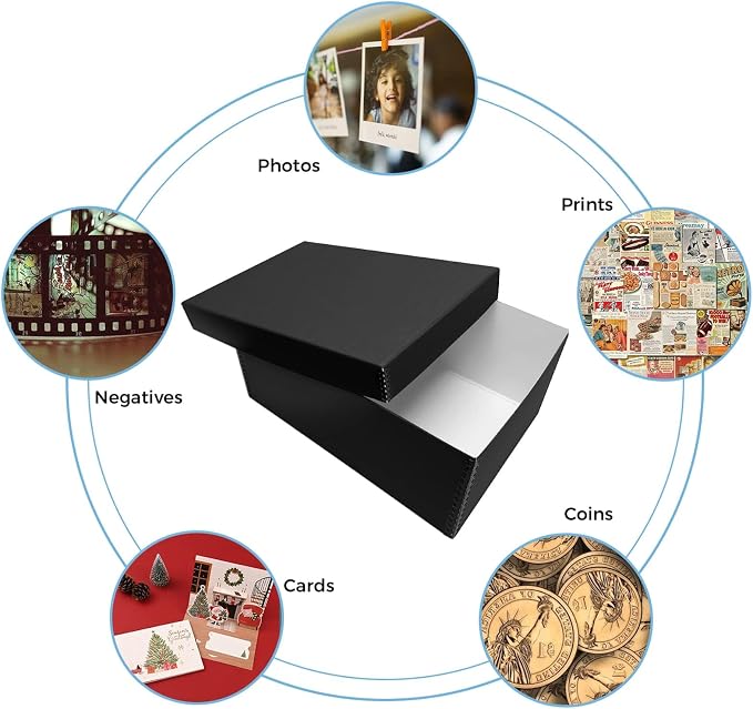 Lineco Archival Photo Card Box, Museum-Quality, 5x8x12 Inch, Black, 2 Pack | Acid-Free with Removable Lid, Metal-Edge Corner, Bulk Storage and Preservation for Negatives, Prints, Films, Photos, Snapshot - Image 7