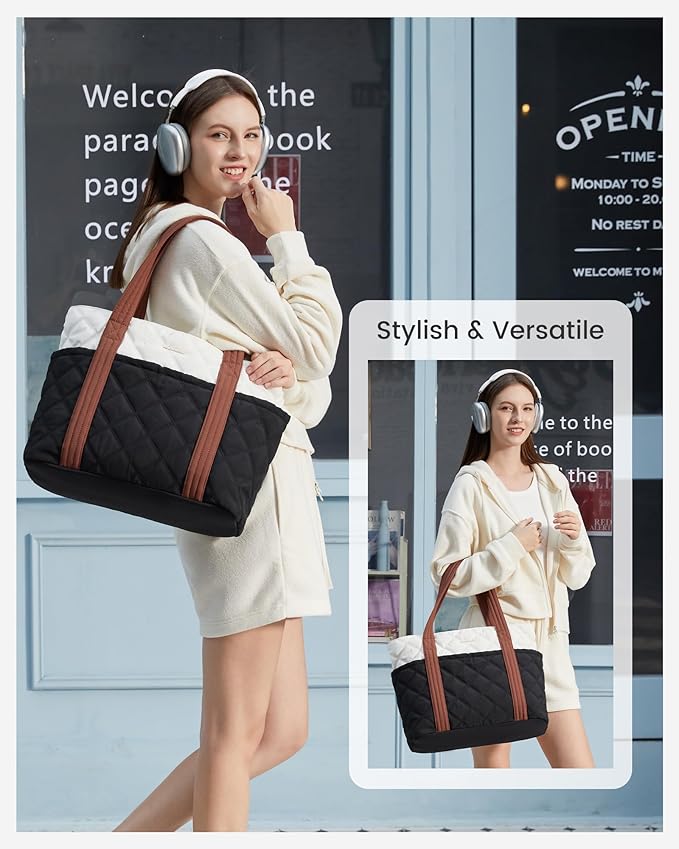 LOVEVOOK Puffer Tote Bag for Women, Puffy Work Handbag with Cup Holder, Travel Carry On Bag with Zipper for Teacher Nurse Gym - Image 3