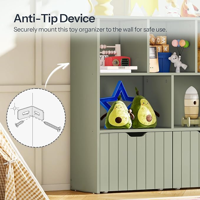 HOOBRO Toy Storage Organizer, Toy Organizers and Storage with 2 Movable Drawers and 5 Cubbies, Toy Chest Shelf for Books or Dolls, Kids Bookshelf and Toy Storage for Playroom, Green GN88CW01 - Image 7