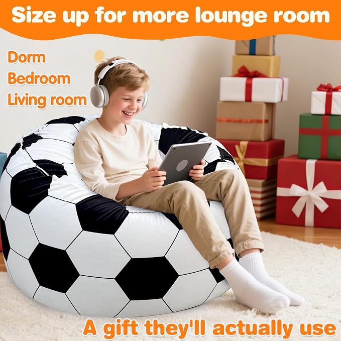Lukeight Soccer Bean Bag Chair for Kids Teens Adults, Memory Foam Filled Floor Lounger, Washable Velvet Cover with Inner Liner, Beanbag Chair with Filling for Gaming and Reading, X-Large 30"D x 18"H - Image 5