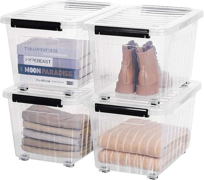 Citylife 54 Quart Large Clear Plastic Storage Bins with Lids 4-Pack | Stackable, Secure Latching Lids, Easy Find, Clothes Storage Bins for Closet Bedroom Garage - Image 6