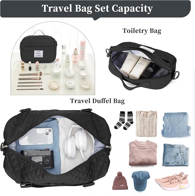 Weekender Bags for Women, Travel Duffel Bag with Shoes Compartment | Overnight Bag with Toiletry Bag, Carry on Personal Item Bag for Travel Business Trips Sport Hospital,Grid Travel Bag Set - Image 2