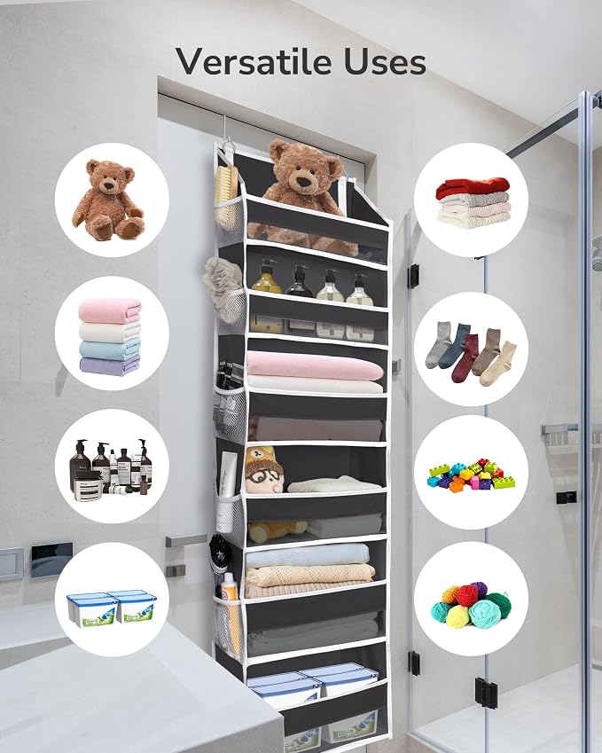 ULG Over The Door Organizer with 6 Large Pockets 12 Side Pockets, 50lbs Weight Capacity Door Hanging Organizer for Bedroom, Bathroom Black - Image 6