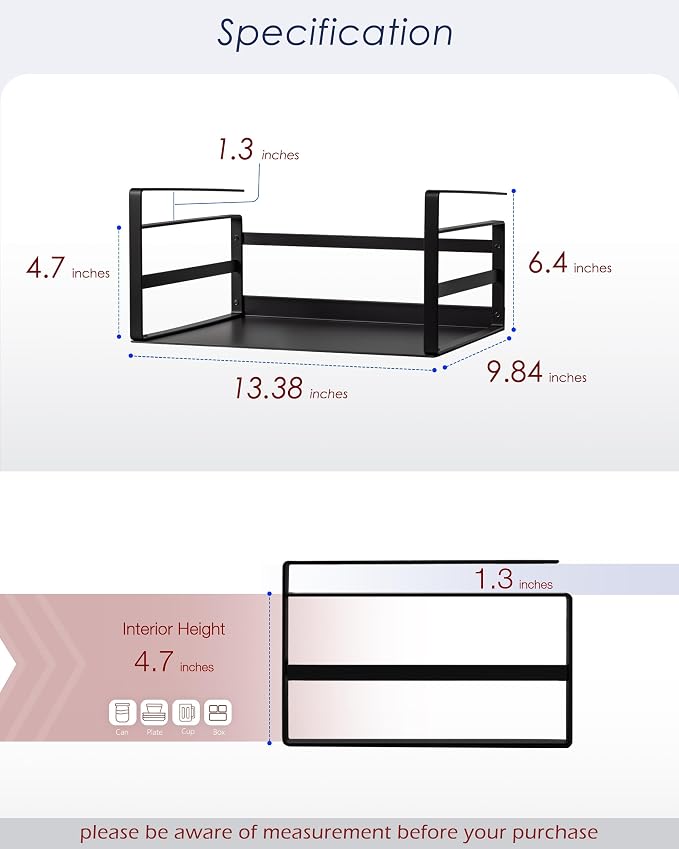 Nxconsu Under Shelf Basket 2 Pack, Cabinet Storage Organizer, 13.4" Black | Solid Metal Bottom Holds Up to 30 lb with No Drilling for Kitchen Cupboard Pantry Bookshelf Closet Laundry and Bath - Image 2
