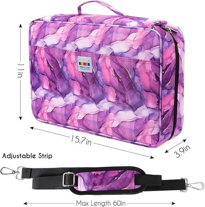 YOUSHARES Big Capacity Colored Pencil Case - 480 Slots large Pen Case Organizer with Multilayer Holder for Prismacolor Colored Pencils & Gel Pen (Marble Purple) - Image 2