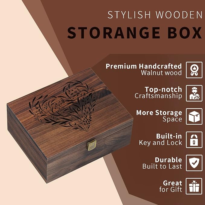 EXISTING Memory Box for Keepsakes, Floral Heart Laser Cut Wood Keepsake Box | Large Wooden Storage Box with Hinged Lid, Keepsake Boxes Gift for Wedding, Valentines Day Anniversary Baby Shower - Image 3