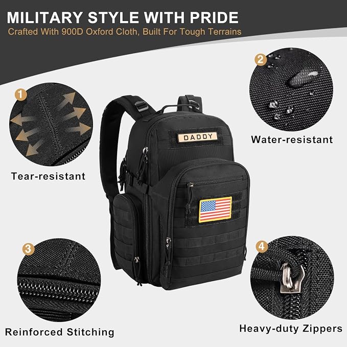 MIRACOL Military Diaper Bag for Dad: Tactical Design with Changing Pad & Daddy Patches - Pride Solution for Veteran Fathers in Baby Outings - Image 3