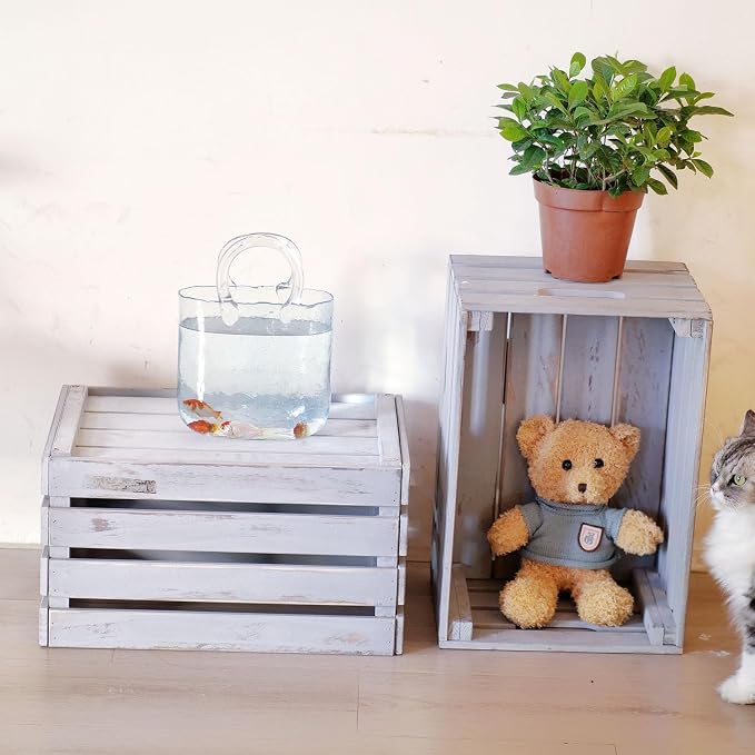 Gray Wooden Crates are Mainly Suitable for Storage, Tool Crate, Wine Crate, Camping, and Other Multi-Purpose. Rustic Style, They are Sturdy and Durable, set of 2 Length of 17.7 inches. - Image 9