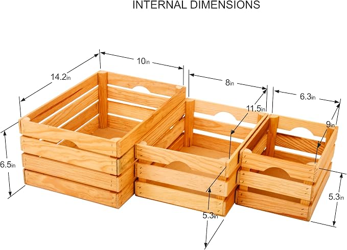 VINTAYARD Rustic Wood Crates for vintage decorative display, Nesting Crate set for storage and farmhouse style decor, wooden boxes made from 100% Wood (Natural Pine, Nested Set of 3) - Image 5