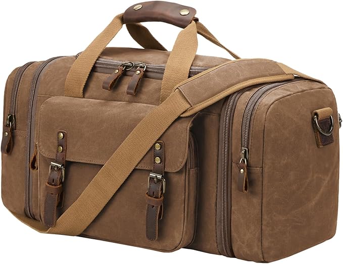 Waxed Canvas Duffel Bag 50L, Coffee | Waterproof, Travel, Overnight, Weekender by NEHOR