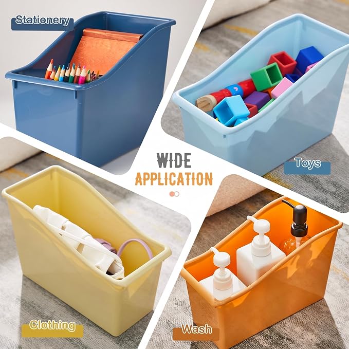 Geetery 12 Pcs Book Bin for Classroom with Labels Stackable Plastic Organizing Bins 11.5 x 5.4 x 7.5 in Book Holders Storage Bins Box Baskets for Classroom Library Home (Boho Color) - Image 5