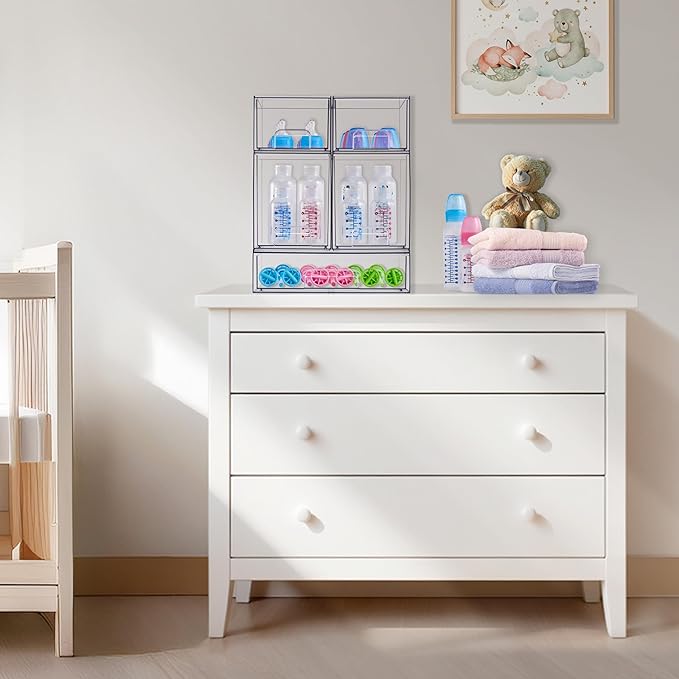 Sorbus Stackable Storage Drawers, Clear Acrylic Pull-Out Organizer (6 Pack) | Wide plastic bins hold baby bottles, cosmetics and bathroom supplies on countertops or inside cabinets and pantries. - Image 2