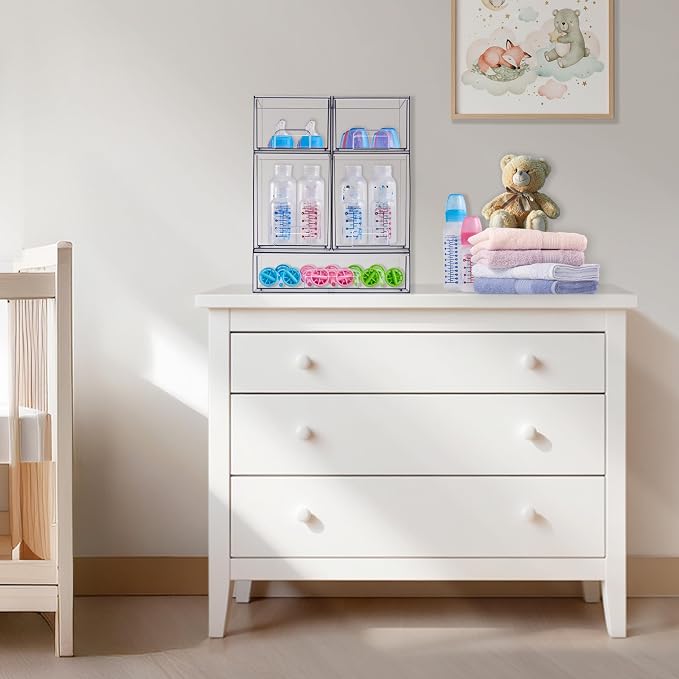 Sorbus Stackable Storage Drawers, Clear Acrylic Pull-Out Organizer (2 Pack) | Wide plastic bins hold baby bottles, cosmetics and bathroom supplies on countertops or inside cabinets and pantries. - Image 2