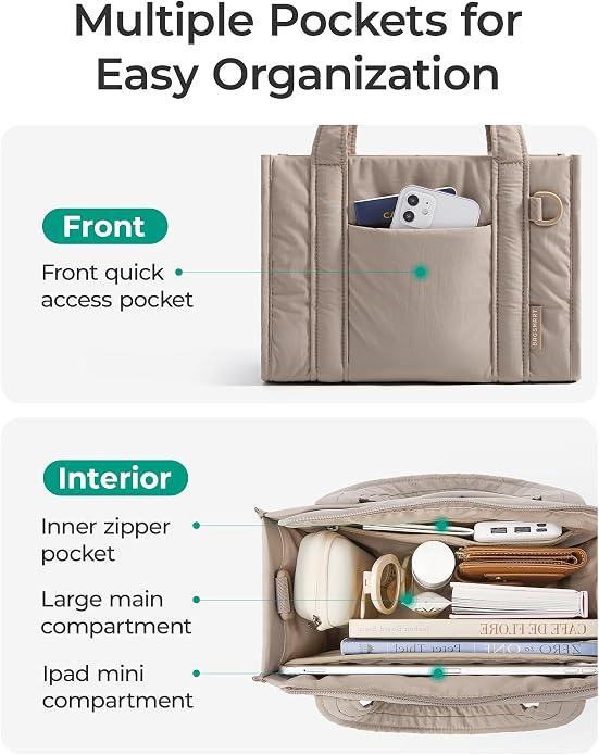 BAGSMART Boxy Tote Bag for Women, Crossbody Work Bag with Zipper | 3 Sizes Small Mini Tote Bag, Inner Tumbler Pocket Crush Bow Should Bag for Travel Work College - Image 3