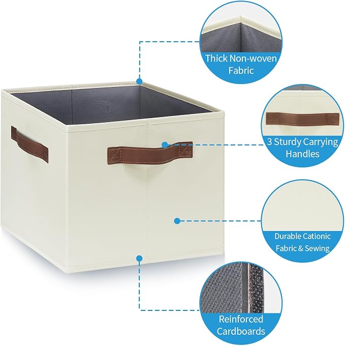 GhvyenntteS Large Storage Baskets for Shelves 6 Pack, Collapsible Fabric Storage Bins with 3 Handles, Decorative Closet Organizers and Storage bins for Clothes Blanket Beddings (Beige, 15"x11"x9.6") - Image 3
