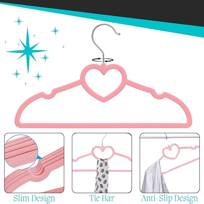 30 Pack Kids Velvet Clothes Hangers, Non-Slip Clothes Hangers for Infant and Toddler, Ultra-Slim Space Saving for Nursery Closet Organisation - Image 3