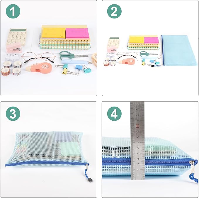 EOOUT 16pcs Mesh Zipper Pouch, Puzzles, Board Game Storage Bags for Organizing, Waterproof Zip File Bags, Letter Size, A4 Size, for School Office Supplies, Storage Bags, 8 Colors - Image 7