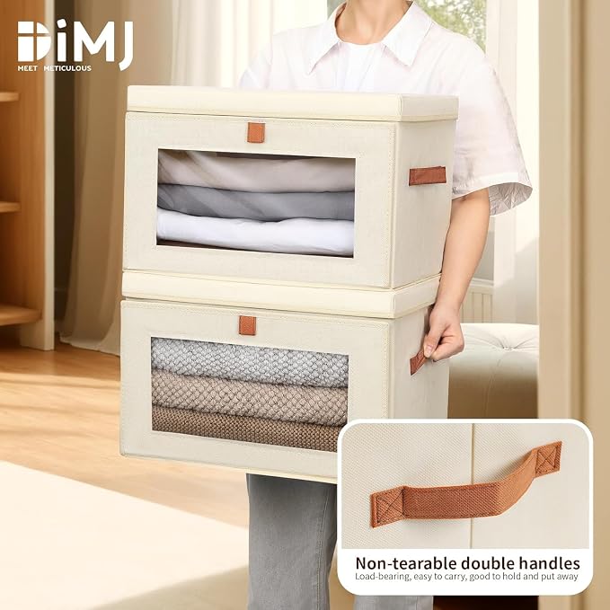 DIMJ Storage Bins with Lids - 5 Pack Large Fabric Closet Organizer with Window & Handles, Collapsible Decorative Storage Boxes for Shelves Under Bed, Books Clothes Blankets Sweaters Organization - Image 6