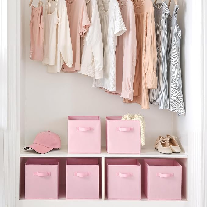 Cupic Cupid 6-Pack 11x11 Storage Cubes, Cube Storage Organizer, Pink | Foldable, Reinforced Front Handle, Holds Clothes, Toys, Blankets and More, Fits Closet, Cube Shelves, Nursery, Bedroom - Image 6