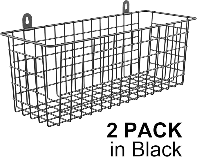 MaraFansie [Extra Large] Wire Basket 2-Pack Hanging Wall Organizer Cabinet Storage Basket Wall Mounted Shelves Rustic Farmhouse Decor for Home Kitchen Bathroom, BLACK - Image 7