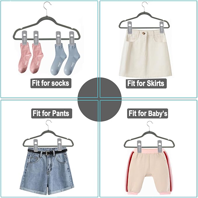 TOFIIGREM Hanger Clips for Velvet Hangers (Grey, 40 PCS), Non-Slip Plastic Clips Skirt Hanger Clips for Gray Flocking Hangers - Image 6