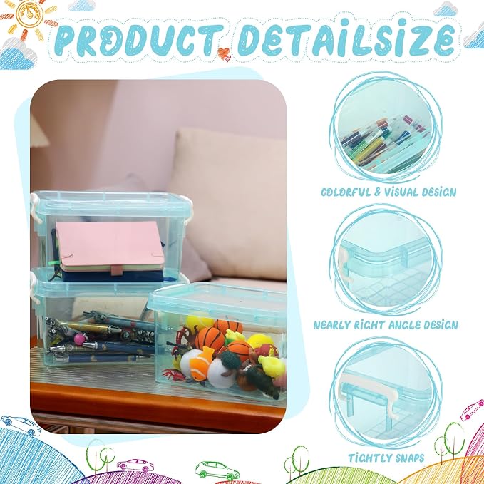 6 Pack Colorful Plastic Storage Bins with Lids 4 Quart Small Storage Latch Box Stackable and Nestable Clear Organizer Bins with Latching Handle and Buckle for Organizing(Cyan) - Image 3