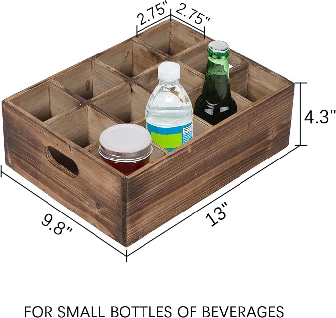 Farmhouse Wooden Storage Crate for Decoration, 12 Individual Slots | 13 x 10 inches, Rustic Small Beer Holder, Beverage Serving Caddy with Carrying Handles, Wood Crate Box for Crafts - Image 2