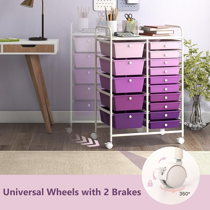 RELAX4LIFE 15 Drawer Rolling Storage Cart - Mobile Craft Art Supply Storage Organizer for Tool Scrapbook Paper Salon, Office School Classroom Teacher Rolling Cart with Drawers, Utility Cart on Wheels - Image 6