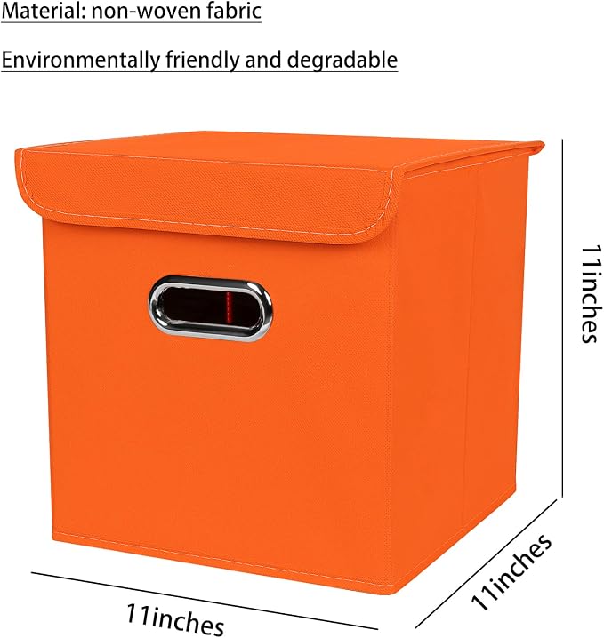 Closet Organizers Fabric Storage Bins With Lids Collapsible Cube Storages Organizer Basket With Handles,Storage Boxes for Clothes Storage,Office,Toys,3 Pack,（Orange - Image 2
