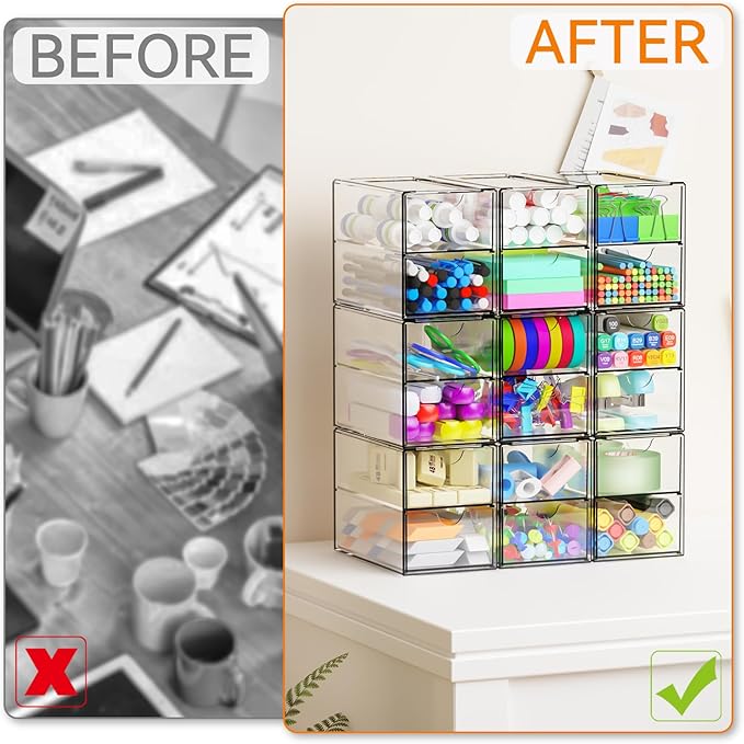 9 Pack Small Acrylic Drawers With 18 Drawers,Clear Drawer Organizers Stackable,School,Office Supplies Organizer And Storage Bins for Stationery,Pen,Pencil,Craft,Glasses,Sunglass Organizer Case - Image 6