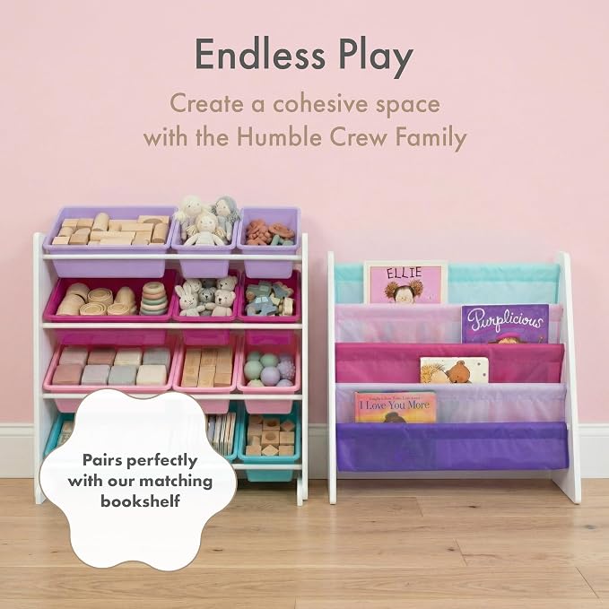 Humble Crew Kids Toy Organizer with 12 Bins, 4 Tier Storage for Playroom | Sturdy wood and steel toddler shelf, removable BPA-free containers, wall anchor anti-tip safety kit for bedroom or classroom - Image 8