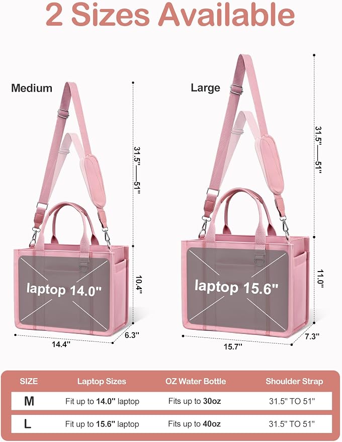 BESBESME Women’s Canvas Tote Bag with Zipper and Compartments – Multi-Pocket Laptop Work Crossbody Shoulder Tote Purse - Image 4