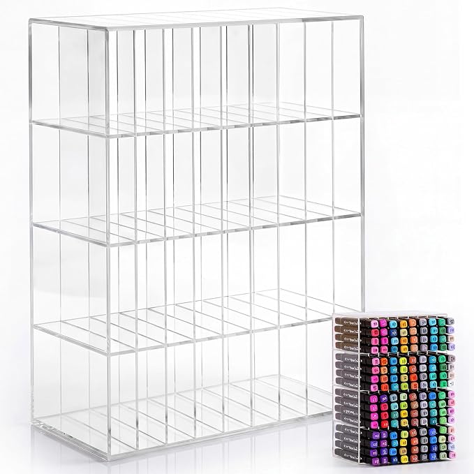 Colingmill Acrylic Marker Organizer for 144 Markers, Extra Large Art Marker Storage Rack for Desk, Back to School Supplies Durable Desk Storage for Artists Teachers Students Office (Small) by Colingmill