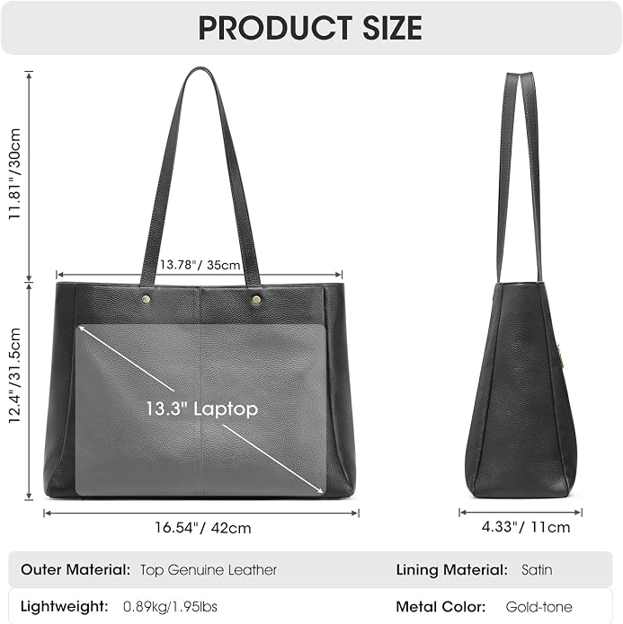 Kattee Women's Soft Leather Work Tote Bag | Large interior with a luggage sleeve for organized work, travel, and everyday carrying. - Image 3