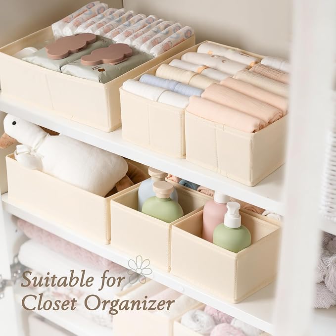 Drawer Organizer 18-Piece Set, Dresser Organizer for Baby Clothes, Foldable Closet Storage & Drawer Dividers for Underwear, Socks, Nursery (Beige) - Image 6