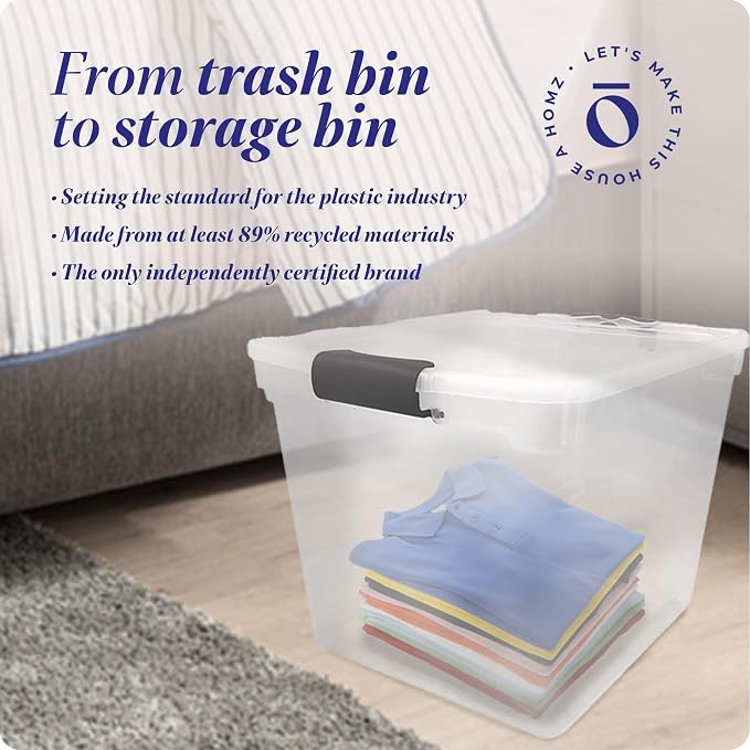 HOMZ Clear Plastic Storage Bins with Latching Lids, 31 Qt, Gray, 4 Pack | Stackable Container Set for Home, Office Shelves, Kitchen, Garage, and Bathroom Organization - Image 8