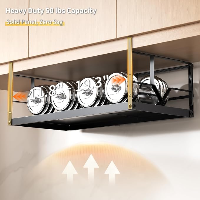 PrueBox Under Shelf Storage Basket Organizer Adjustable Heavy Duty Hanging | Fit 1-2.17"Thick Shelves Solid Metal Panel Knob Lock Under Cabinet Shelf for Kitchen LaundryRoom Closet RV Bookshelf Pantry - Image 5