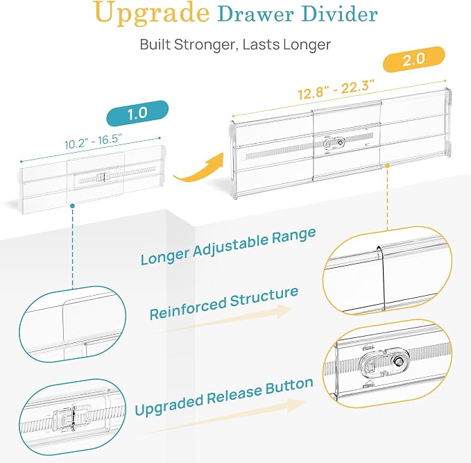 Vtopmart 6" Tall Upgrade Drawer Dividers, 12.8"-22.3" Expandable, 10 Pack | Deep Drawer Organizer, Big Drawer Separator, Clear plastic Adjustable Storage Divider for Dresser, Baby Supplies, Kitchenware - Image 9